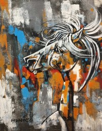 Momin Khan, 18 x 24 Inch, Acrylic on Canvas, Horse Painting, AC-MK-101